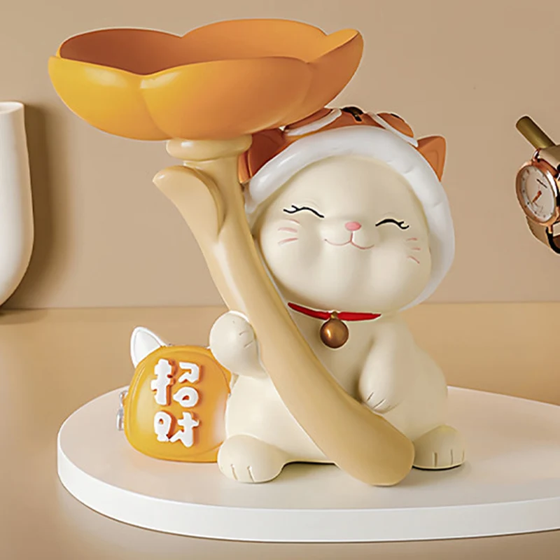 Contemporary Creative Resin Solid Wood Bunny Cat Table Decor With Jewelry Hanger For Living Room & Entryway