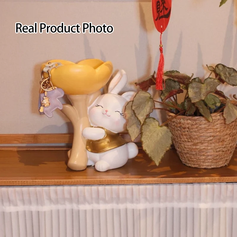 Contemporary Creative Resin Solid Wood Bunny Cat Table Decor With Jewelry Hanger For Living Room & Entryway