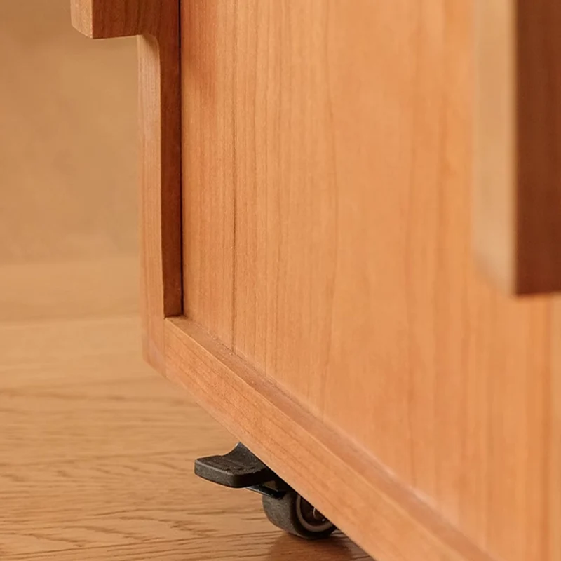 Traditional Japanese Cherry Wood Glass Square Movable Nightstand Drawer Storage Shelf For Bedroom