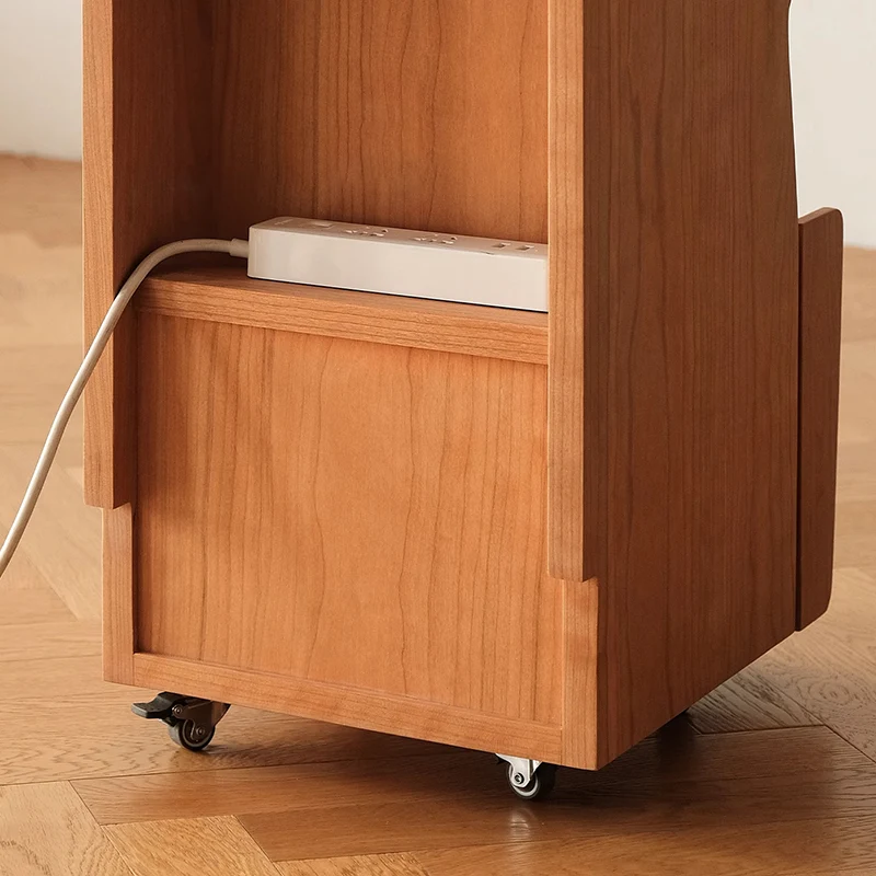 Traditional Japanese Cherry Wood Glass Square Movable Nightstand Drawer Storage Shelf For Bedroom