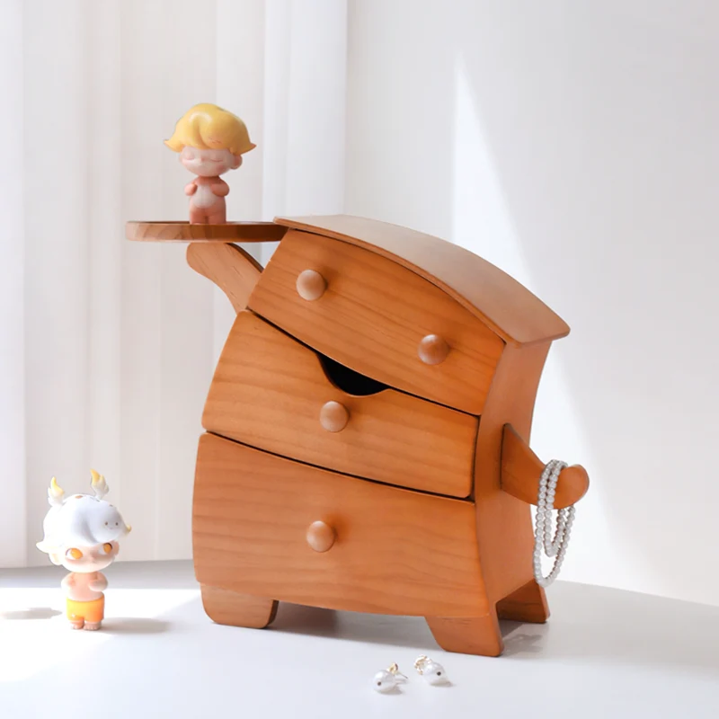 Contemporary Creative Pine Wood Plywood Velvet Cartoon Desktop Storage 3-Drawer For Living Room & Entryway