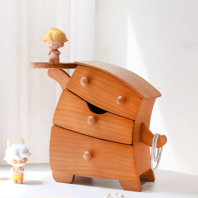 Contemporary Creative Pine Wood Plywood Velvet Cartoon Desktop Storage 3-Drawer For Living Room & Entryway