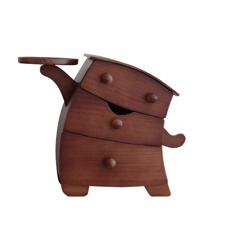 Contemporary Creative Pine Wood Plywood Velvet Cartoon Desktop Storage 3-Drawer For Living Room & Entryway