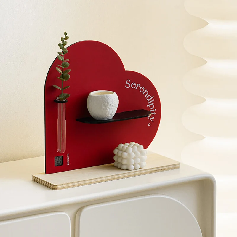 Modern Art Deco Acrylic Glass Plywood Heart-Shaped Desktop Storage Shelf 2-Tier For Living Room & Entryway