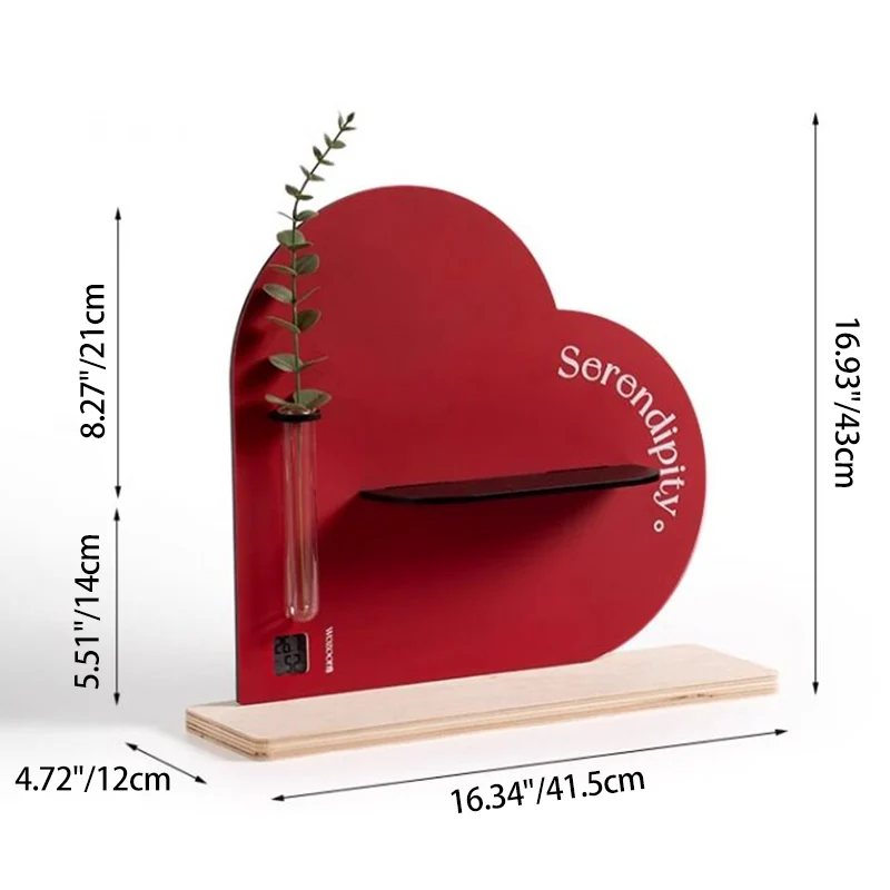 Modern Art Deco Acrylic Glass Plywood Heart-Shaped Desktop Storage Shelf 2-Tier For Living Room & Entryway