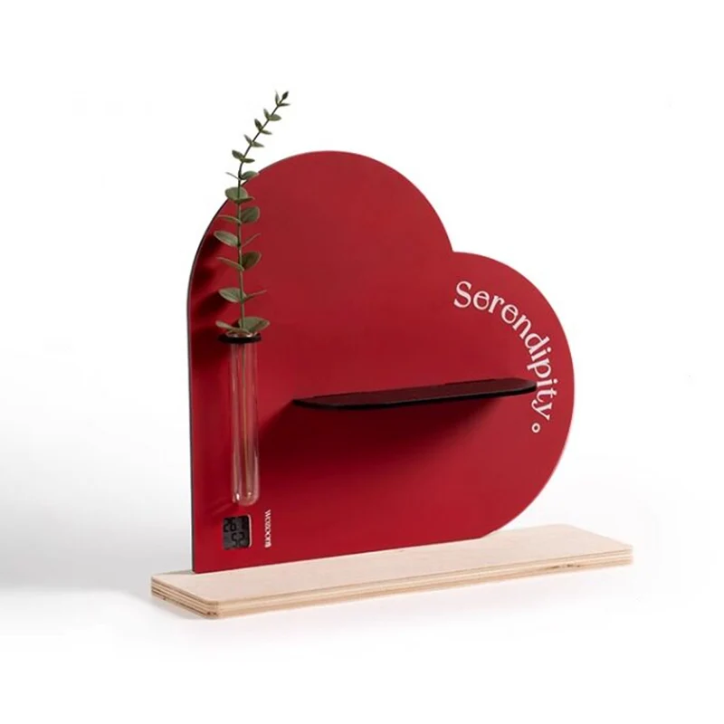 Modern Art Deco Acrylic Glass Plywood Heart-Shaped Desktop Storage Shelf 2-Tier For Living Room & Entryway