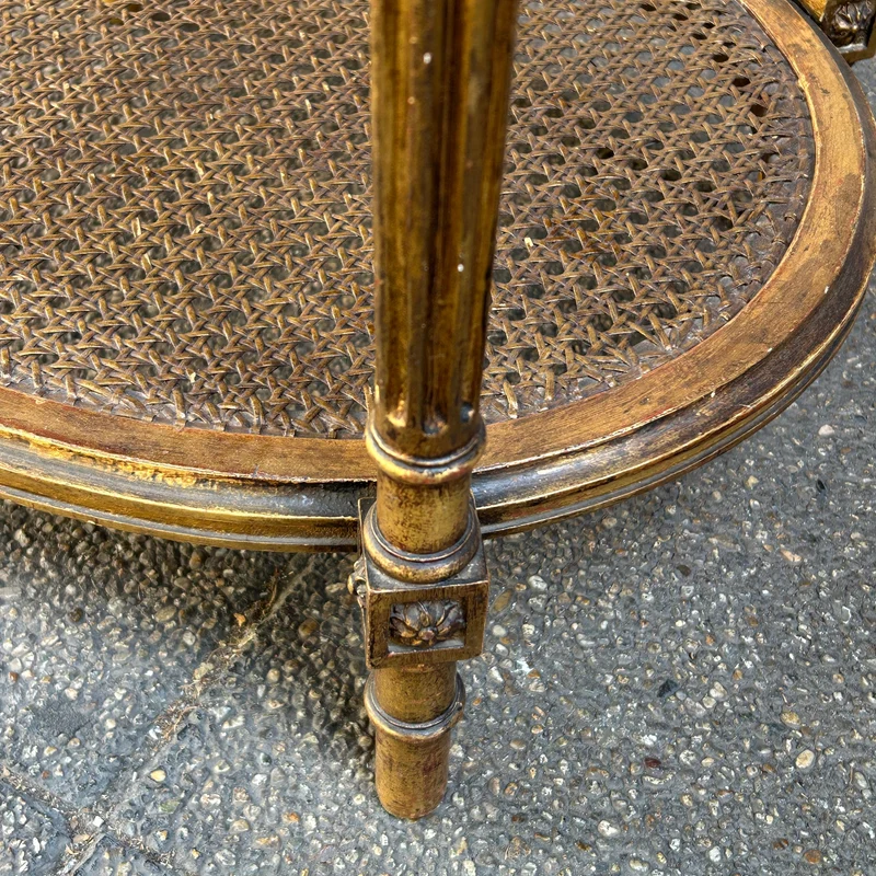 French Louis XVI side table carved in gilt reed and topped with veined green marble