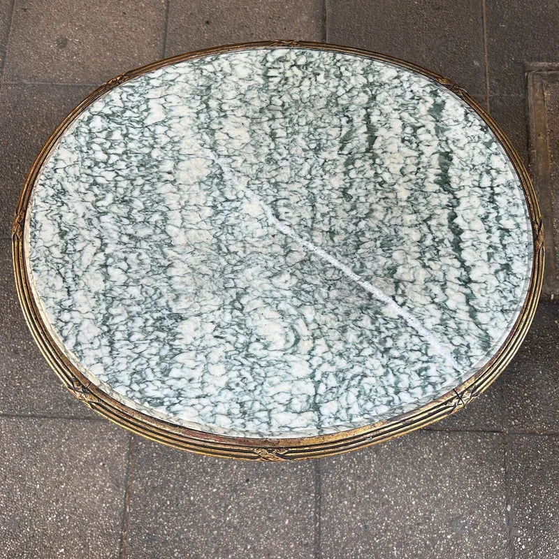 French Louis XVI side table carved in gilt reed and topped with veined green marble