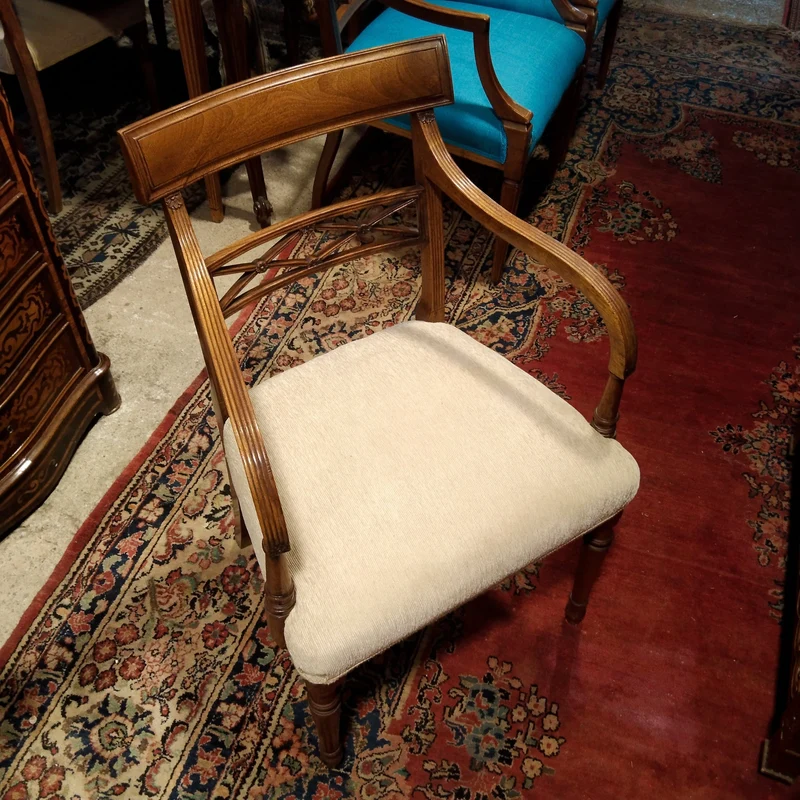 Set of English Edwardian style Maple & Co mahogany and elegant carving chairs and armchairs