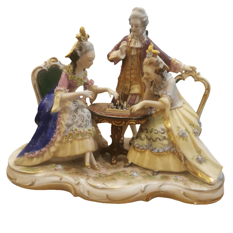 French Saxon porcelain figure Salon Scene 18th century