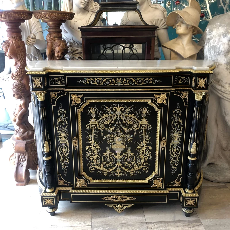 French Boulle white marble details in mother-of-pearl Napoleon III