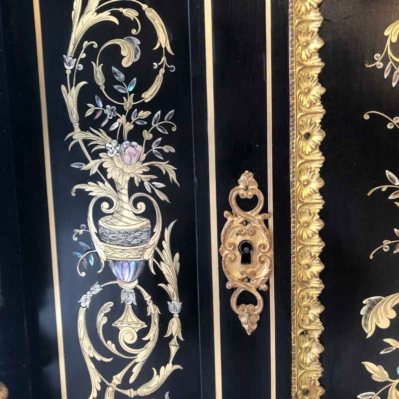 French Boulle white marble details in mother-of-pearl Napoleon III