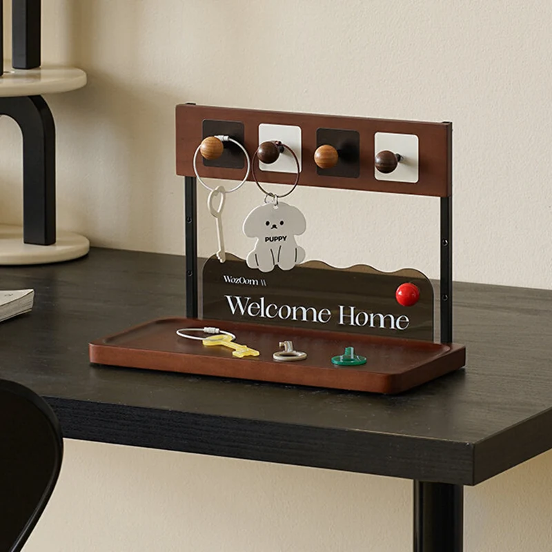 Contemporary Retro Pine Wood Rectangular Table Decor Organizer Tray With Storage For Entryway & Living Room