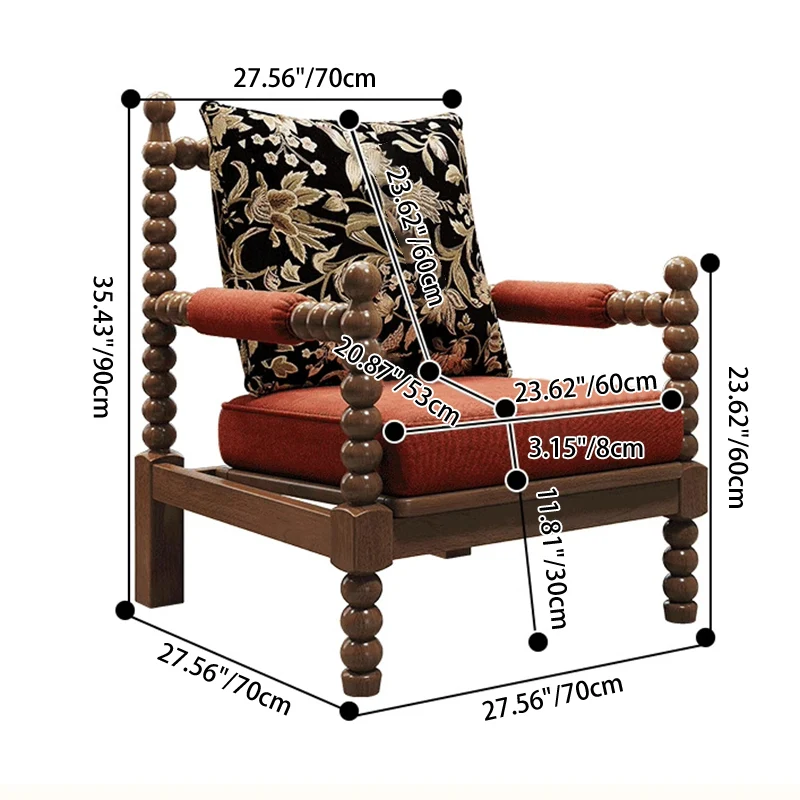 Traditional French Solid Wood Fabric Linen Upholstered Accent Chair With Backrest & Armrests For Living Room