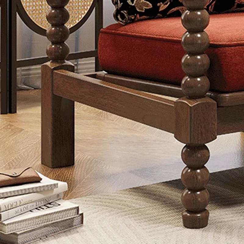 Traditional French Solid Wood Fabric Linen Upholstered Accent Chair With Backrest & Armrests For Living Room