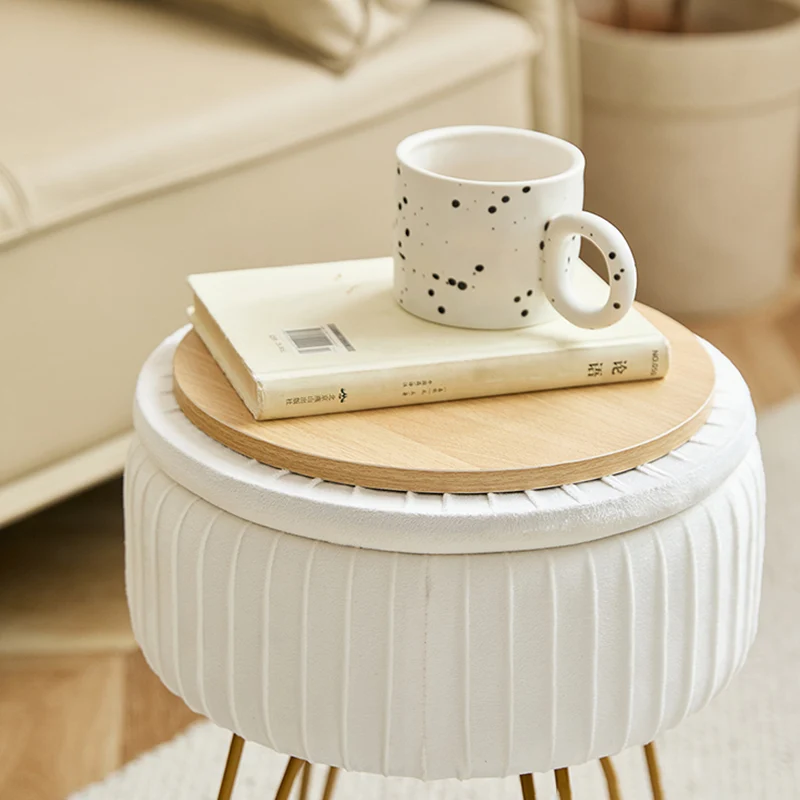 Contemporary Nordic Velvet Sponge Iron MDF Round Hidden Storage Compartment Vanity Stool Backless Armless For Bedroom