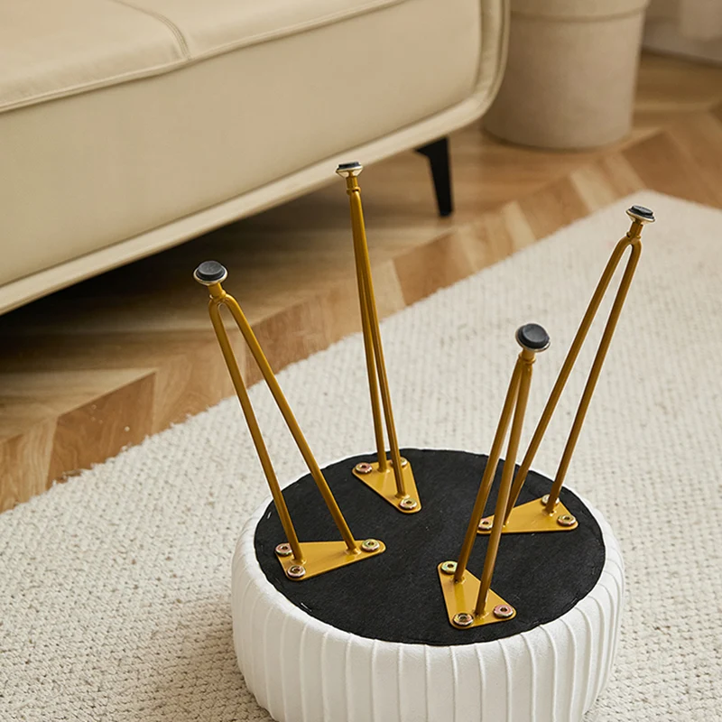 Contemporary Nordic Velvet Sponge Iron MDF Round Hidden Storage Compartment Vanity Stool Backless Armless For Bedroom
