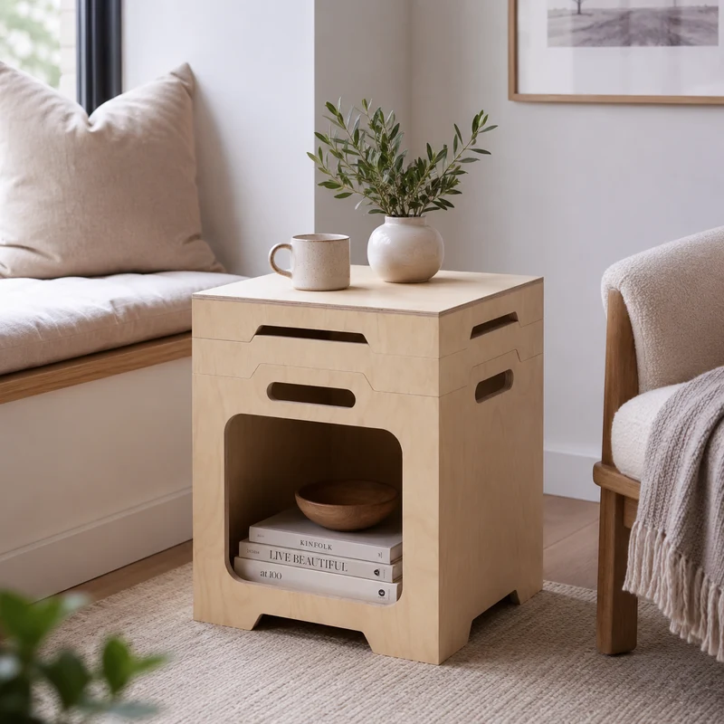 Japanese Modular Birch Plywood End Table - Stackable Storage Boxer Suit For Home Office