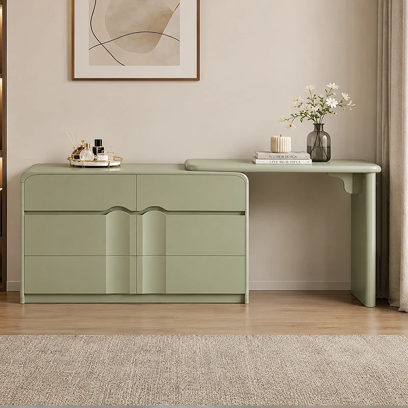 Modern Curved Makeup Vanity With Multi-Drawer Storage - Minimalist Dressing Table With Wave Groove 6-Drawers For Bedroom