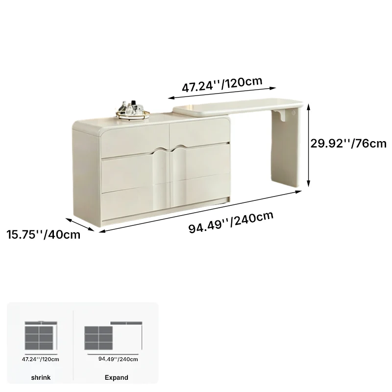 Modern Curved Makeup Vanity With Multi-Drawer Storage - Minimalist Dressing Table With Wave Groove 6-Drawers For Bedroom
