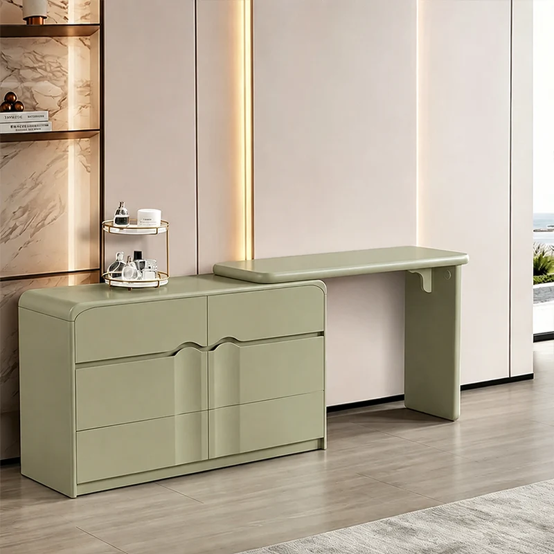 Modern Curved Makeup Vanity With Multi-Drawer Storage - Minimalist Dressing Table With Wave Groove 6-Drawers For Bedroom