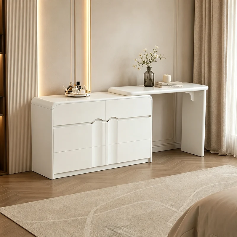 Modern Curved Makeup Vanity With Multi-Drawer Storage - Minimalist Dressing Table With Wave Groove 6-Drawers For Bedroom