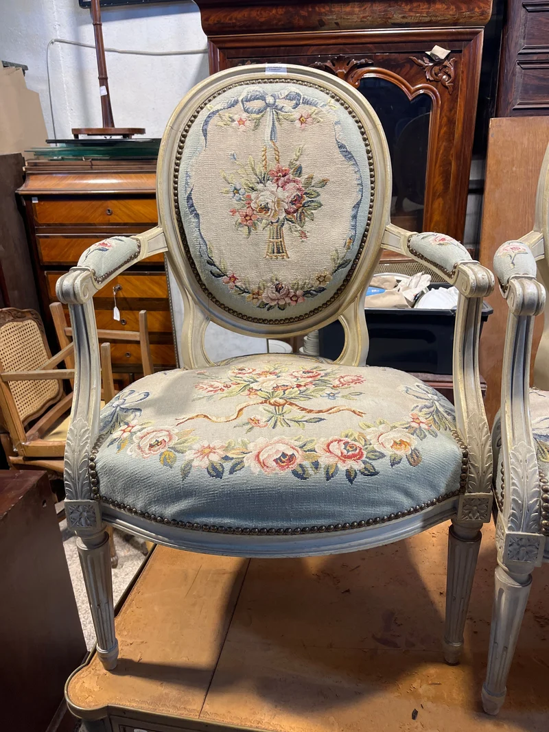 Pair of Louis XVI medallion armchairs with Beauvais upholstery
