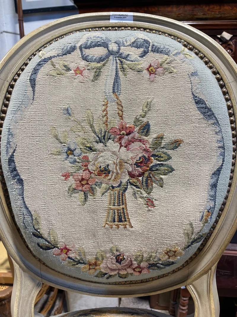 Pair of Louis XVI medallion armchairs with Beauvais upholstery