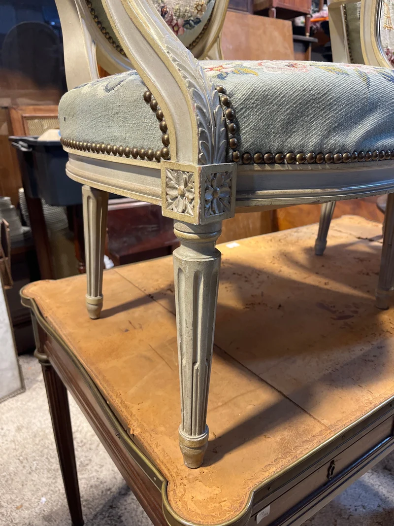 Pair of Louis XVI medallion armchairs with Beauvais upholstery