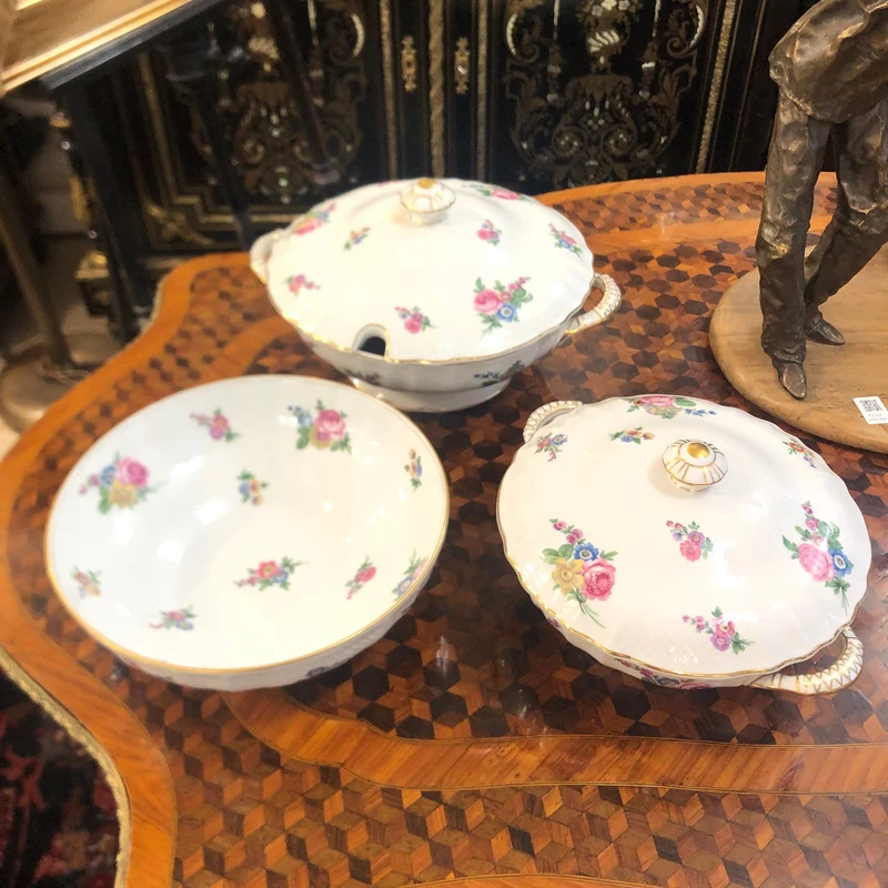 Set of three Limoges porcelain fountains, France
