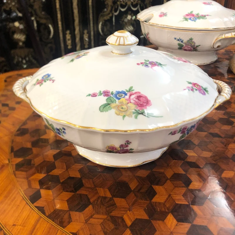 Set of three Limoges porcelain fountains, France