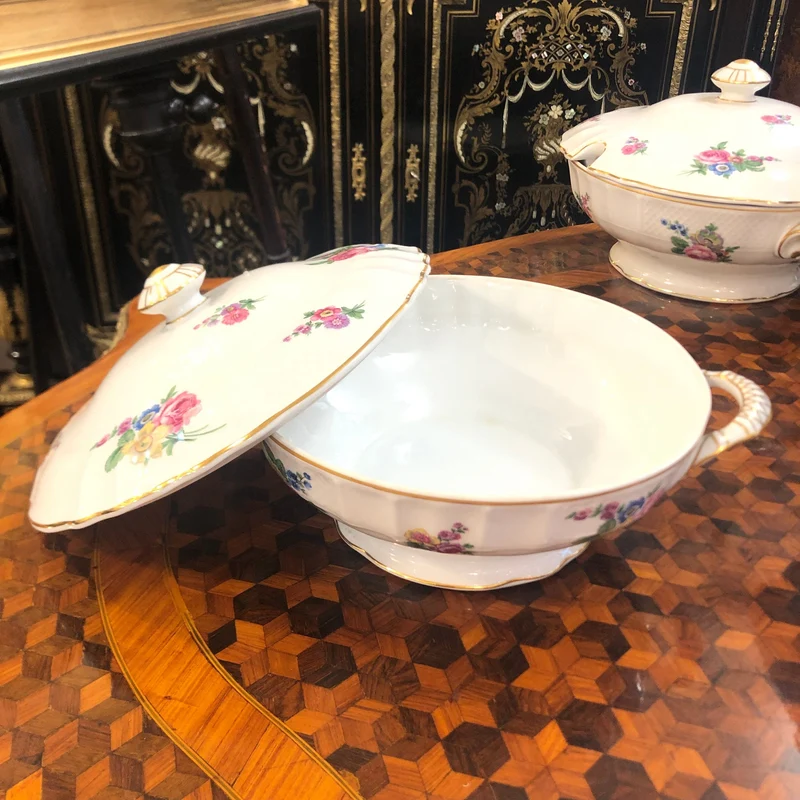 Set of three Limoges porcelain fountains, France