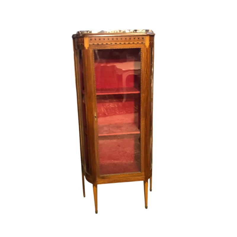 1900s Transitional style display case with two-tone marquetry trim