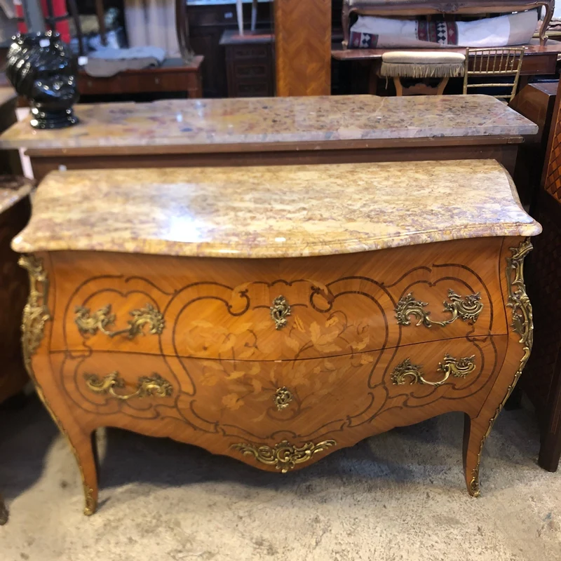 Louis XV yellow marble dresser with floral marquetry