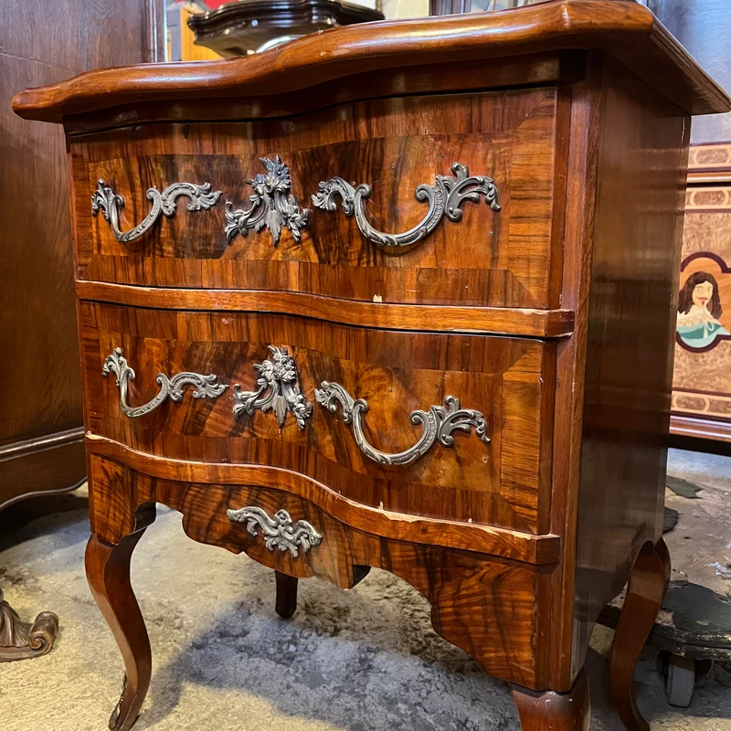 French Louis XV style mahogany and rosewood two-drawer dresser