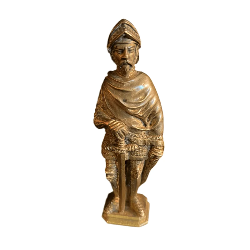 French bronze figure of a medieval knight with a cape