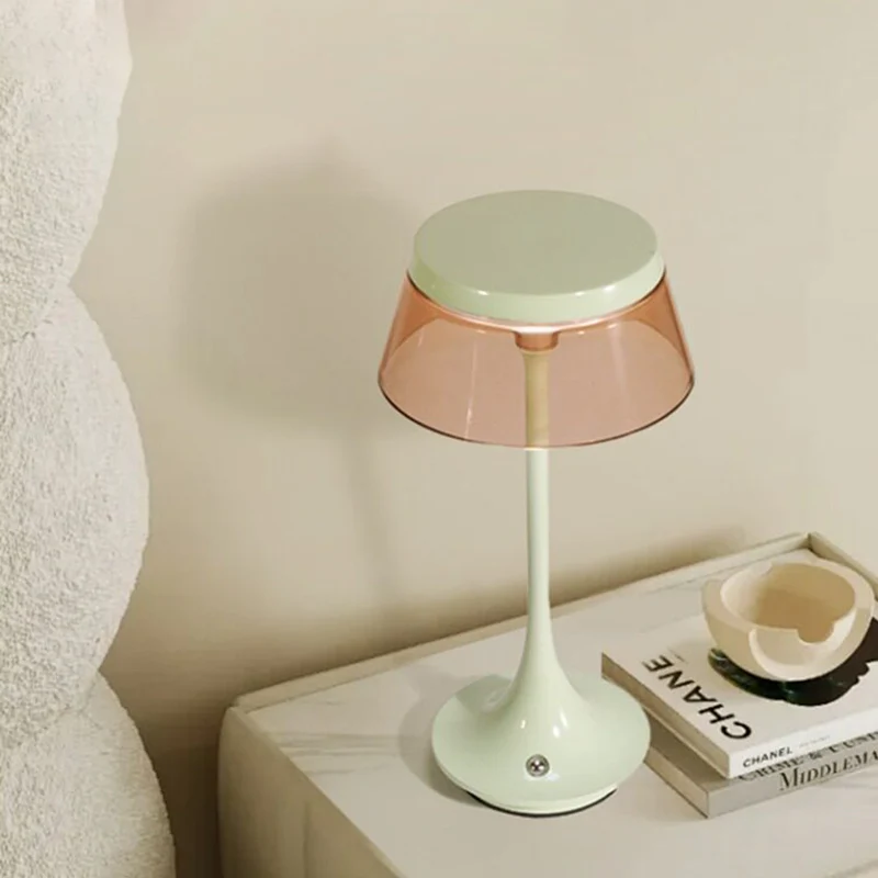 USB Rechargeable Cordless Touch Control & Infinitely Dimmable Table Lamp - Nordic LED Acrylic & Aluminum Alloy Bedside Ambient Light For Bedroom