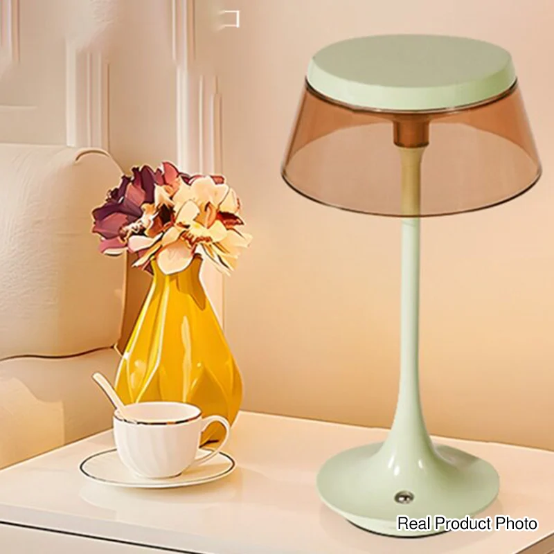 USB Rechargeable Cordless Touch Control & Infinitely Dimmable Table Lamp - Nordic LED Acrylic & Aluminum Alloy Bedside Ambient Light For Bedroom