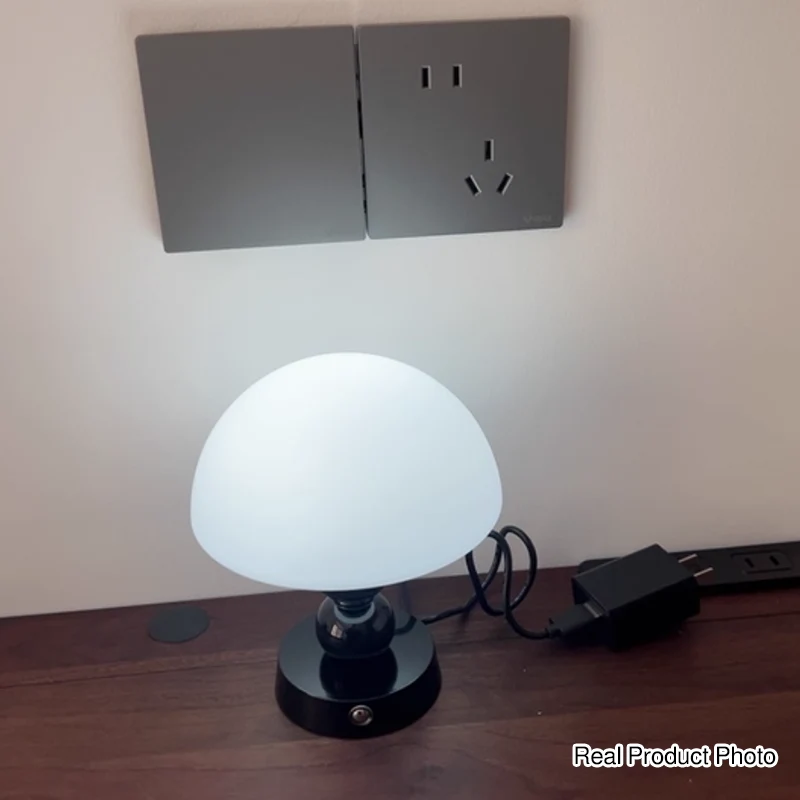 USB Rechargeable Mushroom Ambient Infinitely Dimmable Table Lamp - Creative Aluminum Alloy Bedside Lamp Cream Style Glass Table Light For Bedroom
