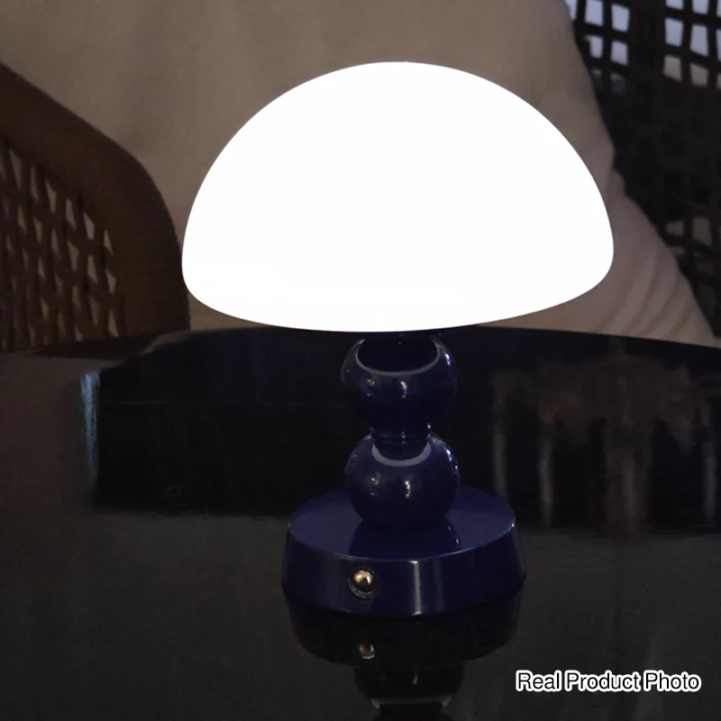USB Rechargeable Mushroom Ambient Infinitely Dimmable Table Lamp - Creative Aluminum Alloy Bedside Lamp Cream Style Glass Table Light For Bedroom