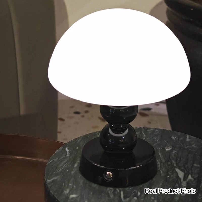 USB Rechargeable Mushroom Ambient Infinitely Dimmable Table Lamp - Creative Aluminum Alloy Bedside Lamp Cream Style Glass Table Light For Bedroom
