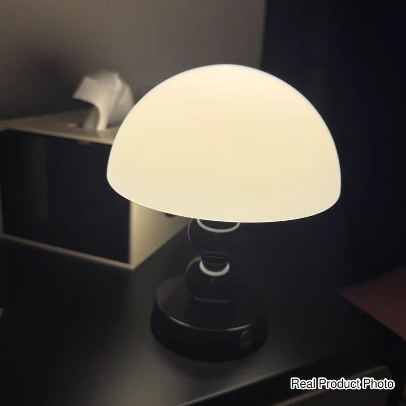 USB Rechargeable Mushroom Ambient Infinitely Dimmable Table Lamp - Creative Aluminum Alloy Bedside Lamp Cream Style Glass Table Light For Bedroom