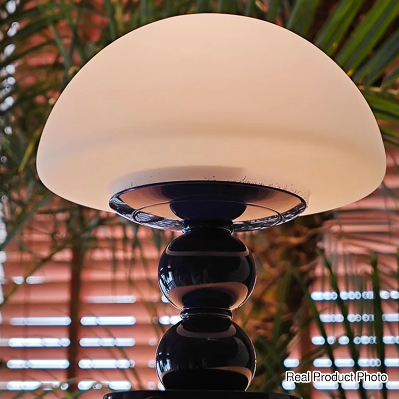 USB Rechargeable Mushroom Ambient Infinitely Dimmable Table Lamp - Creative Aluminum Alloy Bedside Lamp Cream Style Glass Table Light For Bedroom