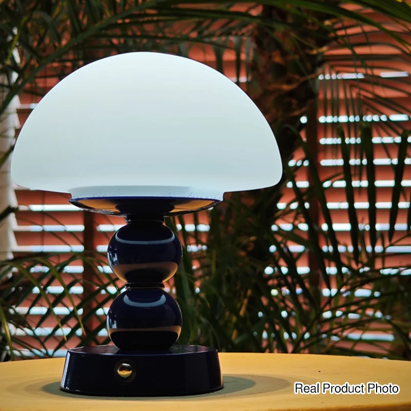 USB Rechargeable Mushroom Ambient Infinitely Dimmable Table Lamp - Creative Aluminum Alloy Bedside Lamp Cream Style Glass Table Light For Bedroom
