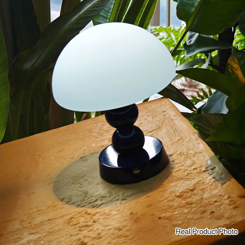 USB Rechargeable Mushroom Ambient Infinitely Dimmable Table Lamp - Creative Aluminum Alloy Bedside Lamp Cream Style Glass Table Light For Bedroom