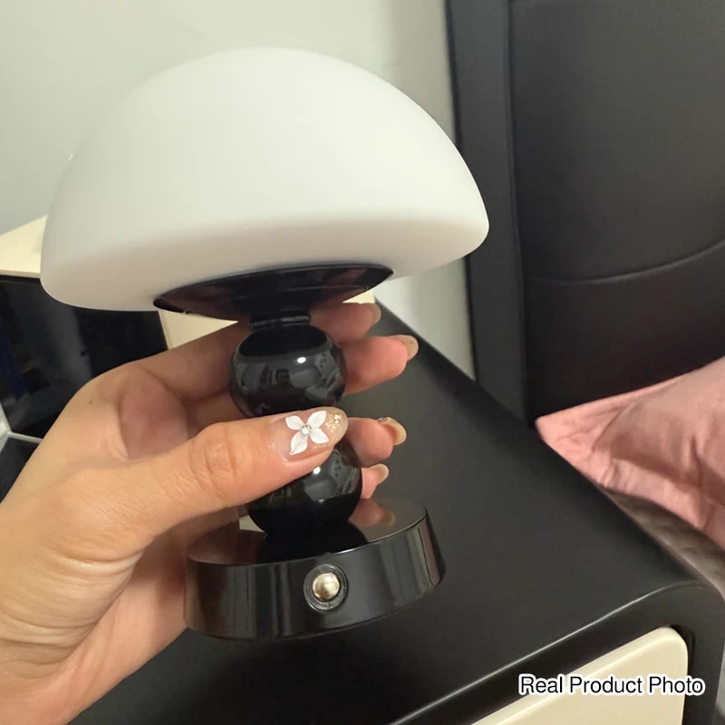 USB Rechargeable Mushroom Ambient Infinitely Dimmable Table Lamp - Creative Aluminum Alloy Bedside Lamp Cream Style Glass Table Light For Bedroom