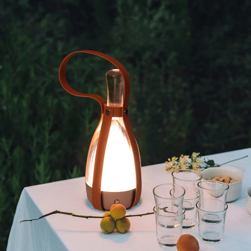 Modern Minimalist Portable Chrome Genuine Sheepskin Hardware Glass Table Lamp - Ambient Camping Light For Bedroom Dining Outdoor