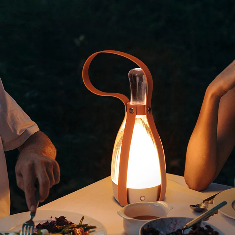 Modern Minimalist Portable Chrome Genuine Sheepskin Hardware Glass Table Lamp - Ambient Camping Light For Bedroom Dining Outdoor