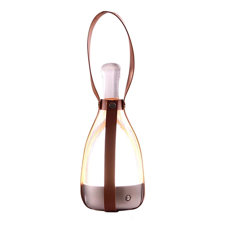 Modern Minimalist Portable Chrome Genuine Sheepskin Hardware Glass Table Lamp - Ambient Camping Light For Bedroom Dining Outdoor