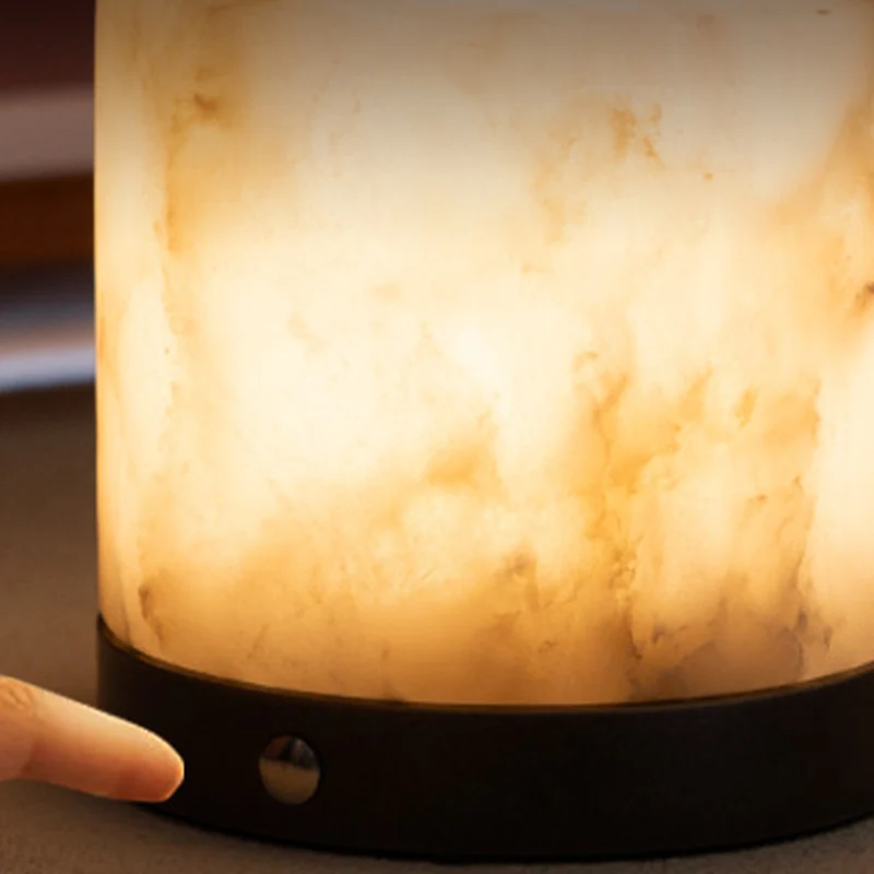 Contemporary Scandinavian Natural Marble Aluminum Alloy Table Lamp - Alabaster Ambient Bedside Lamp With Touch Dimming & USB Rechargeable Light